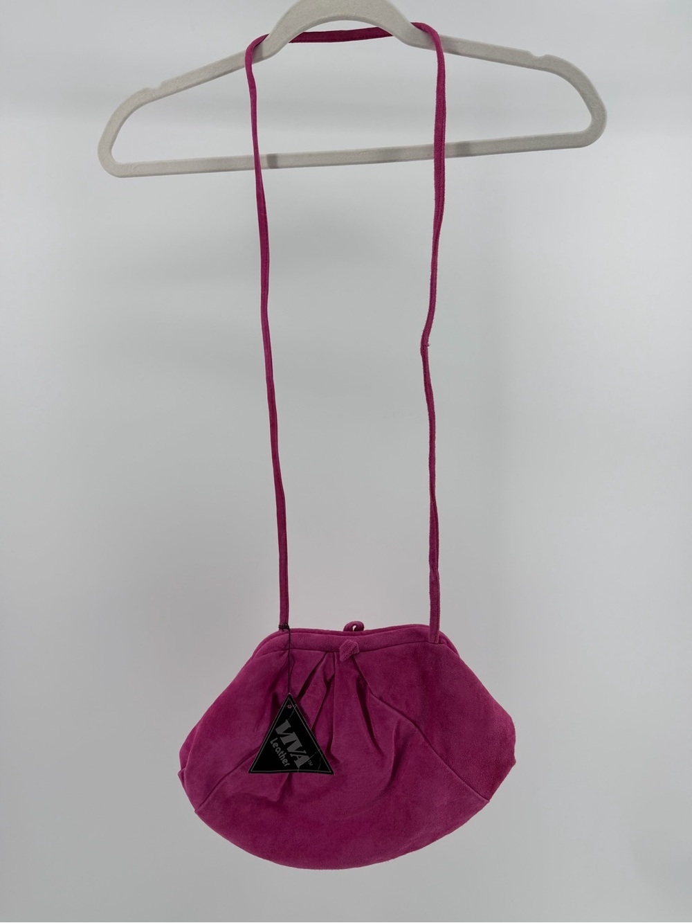 Vintage 80s 90s Viva Leather Fuchsia Pink Suede Hinge Closure Shoulder Bag, NWT